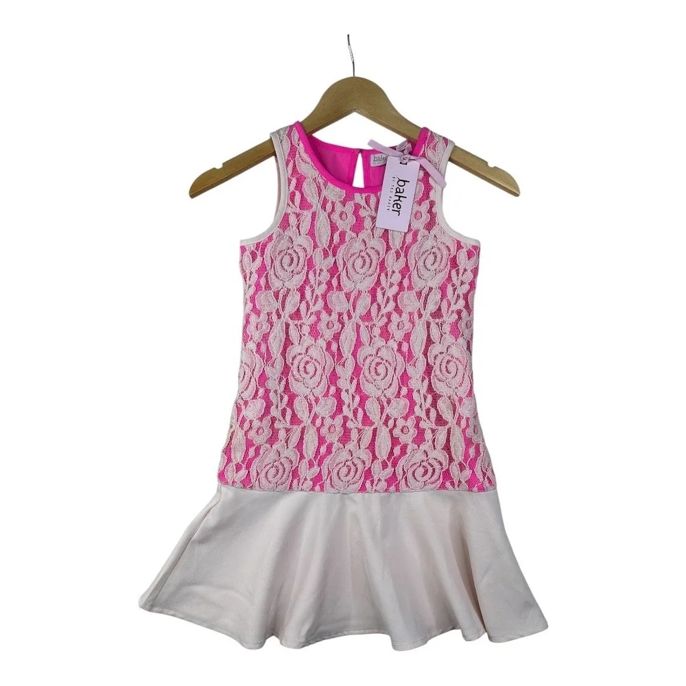 Baker‎ by Ted Baker Girls Peony Lace Floral Sleeveless Dress size 8 Pink/White